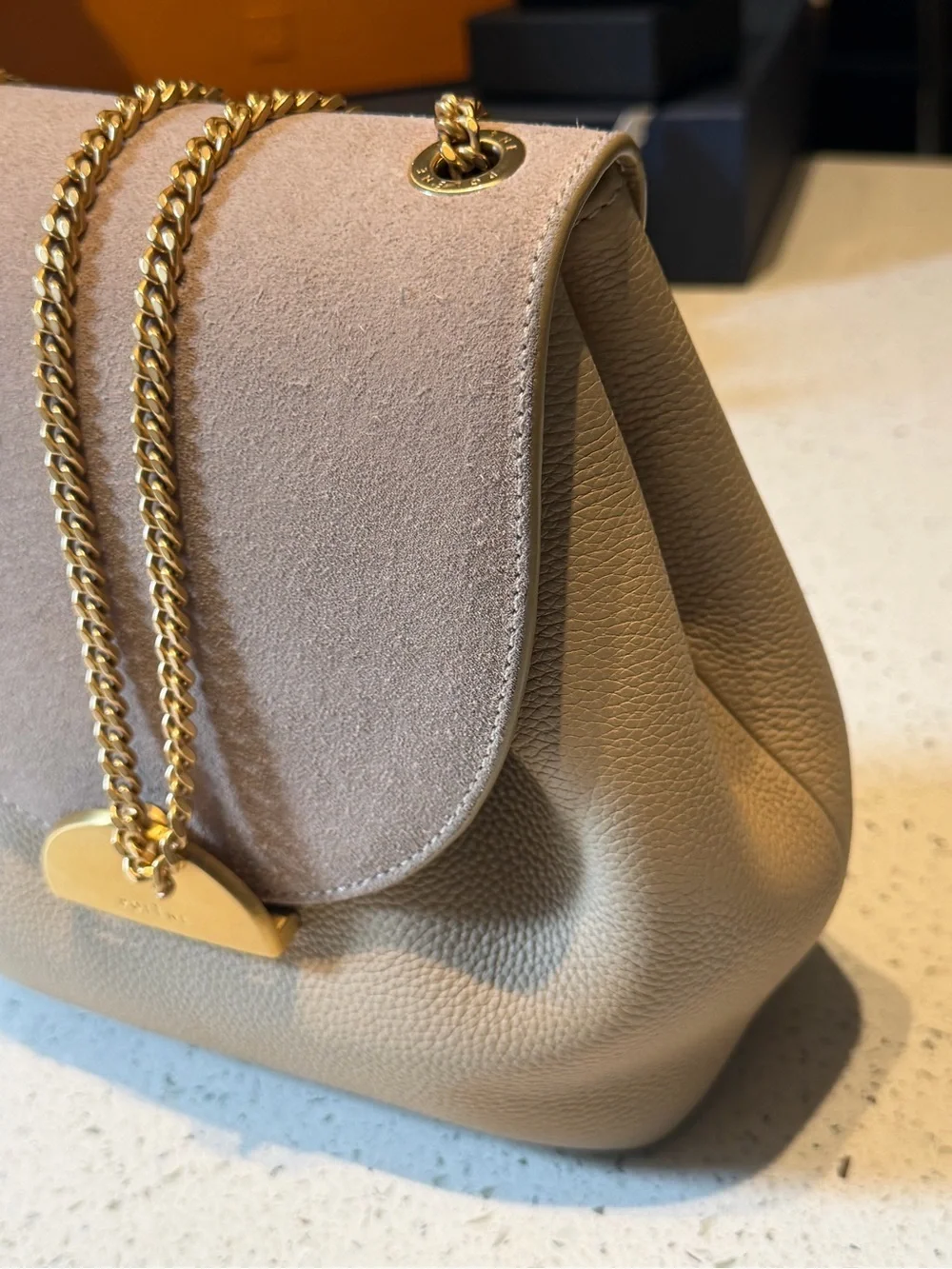 Polene numero Beige Suede & Leather Mini Shoulder Bag